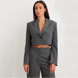 DYNAMITE Kora Grey Pinstripe Cropped Blazer